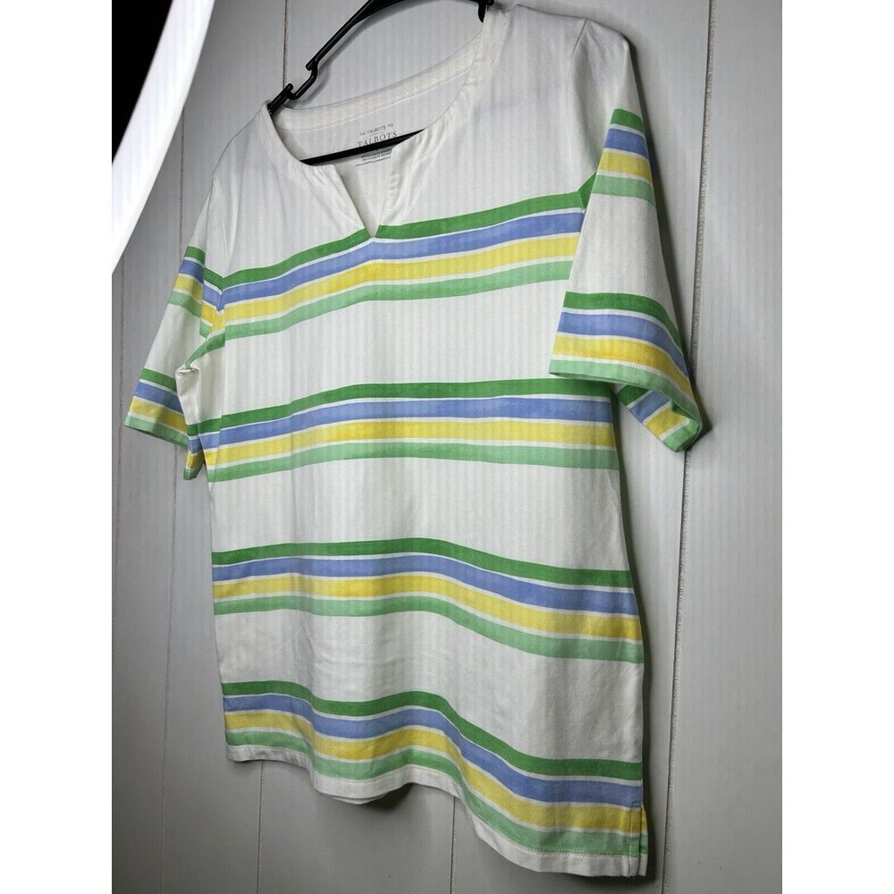 Talbots Women's Striped Crewneck T-Shirt Top Short Sleeve Pink White Size Large - Picture 2 of 6